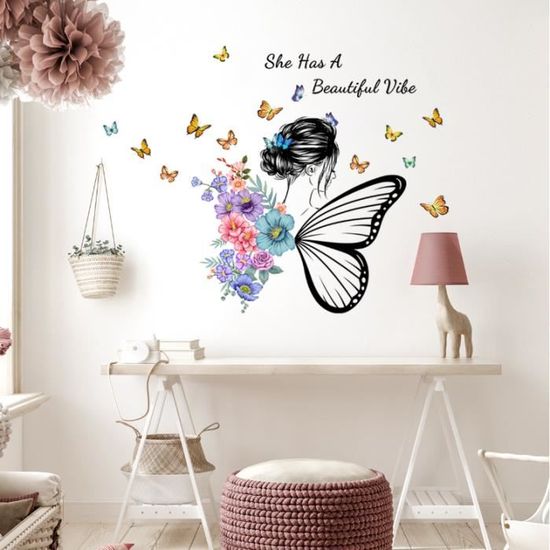 artzy Sticker Mural Salon Fleurs De Papillons à prix pas cher
