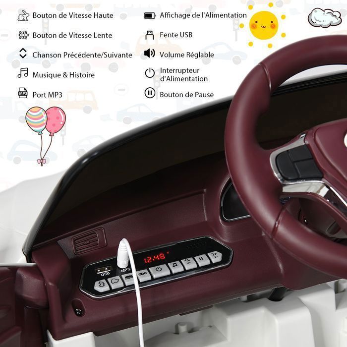 COSTWAY Voiture Électrique Enfant 12V Rose Avec Télécommande 2.4G - Siège Ceinture, Lumières LED, Musique, Vitesse Max 3.4 Km/h