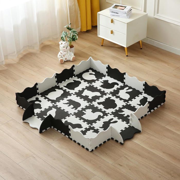 Tapis Puzzle Mousse Bébé 30x30 Cm - Lot De 10 Dalles EVA 35 Mm épais | Antidérapant, Lavable En Machine