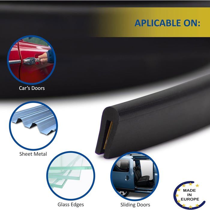 Joint Porte Voiture QWORK 10M - Protection Portière Avec Renforcement Métallique Bord U Noir