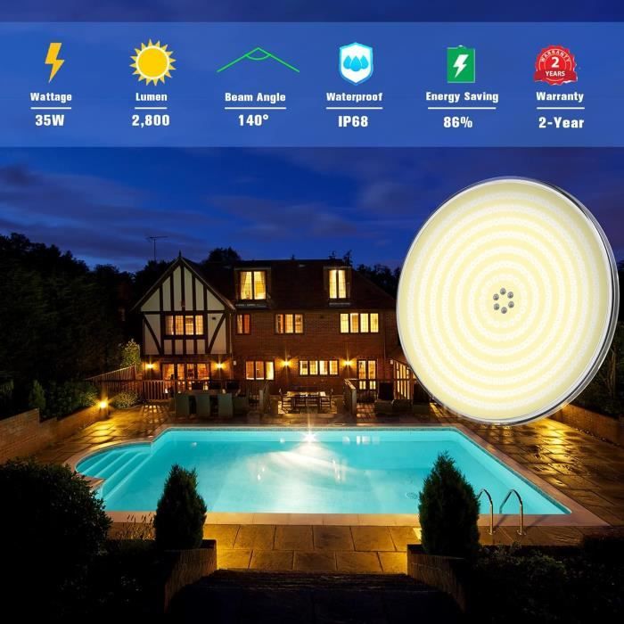 Projecteur LED Piscine PAR56 35W - Étanche IP68 - 3500lm - 140° - Rempli Résine - 12V