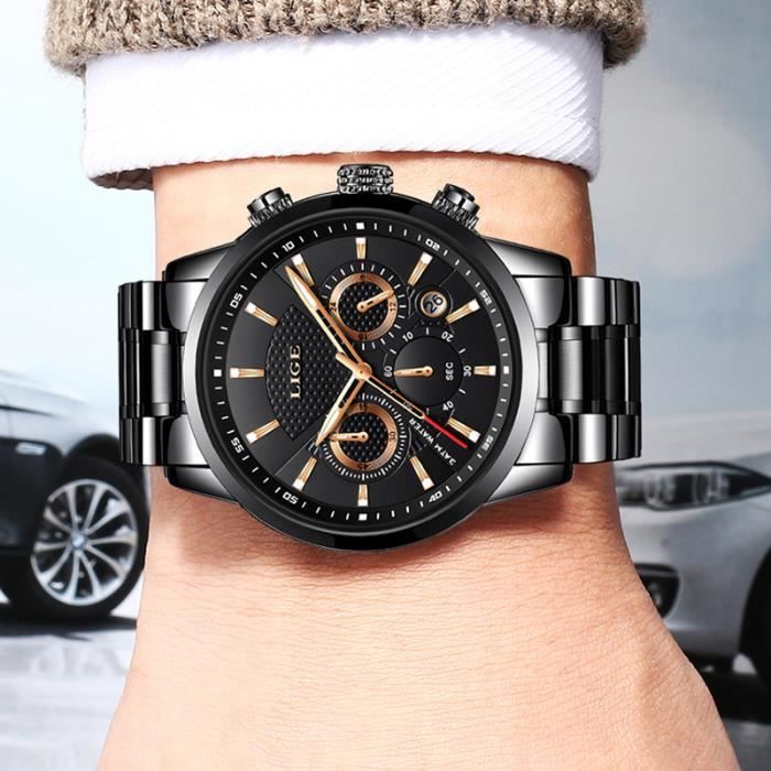 LIGE Montre Homme Mode Sport tanche Analogique Montres Quartz