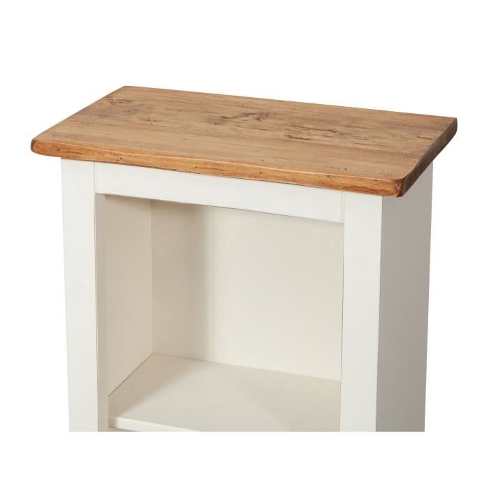 Chevet style rural en bois massif de tilleul, finition blanche antique L55xPR35xH65 cm