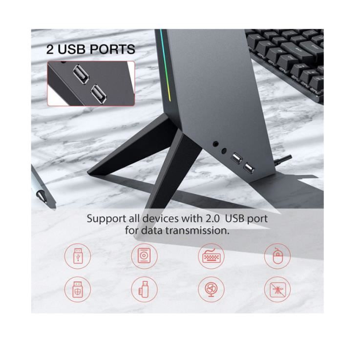 Gamenote Support Casque, Porte Casque RGB avec ports AUX 3,5 mm et