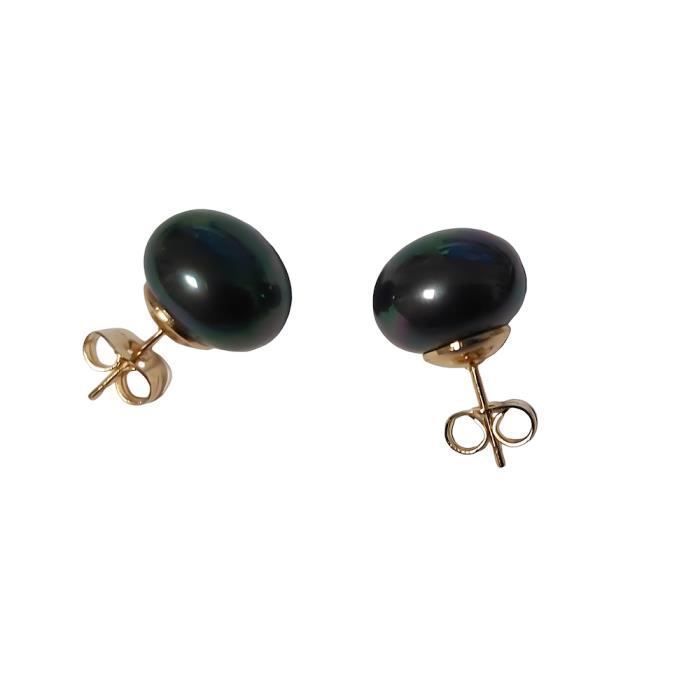 Boucles D'Oreilles Puces - Perle Grise 10 Mm Sur Tige Plaquée Or 750 - Neuf Avec Étiquettes