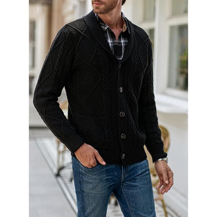Cardigan Homme Automne Hiver Manches Longues Veste Tricote Chaud avec Poches Noir Noir Cdiscount Pret a Porter
