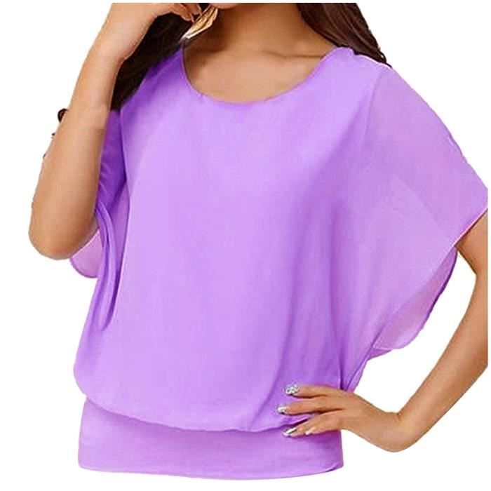 TUNIQUE Chemisier en mousseline de soie a manches courtes et pour femmes Mauve Mauve Cdiscount Pret a Porter