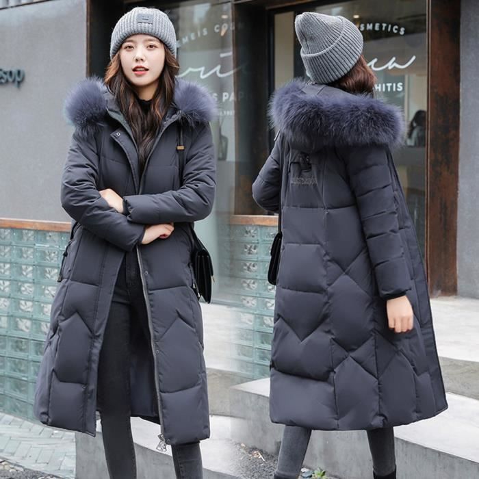Doudoune Femme Mi Longue Hiver avec Capuche Fausse Fourrure