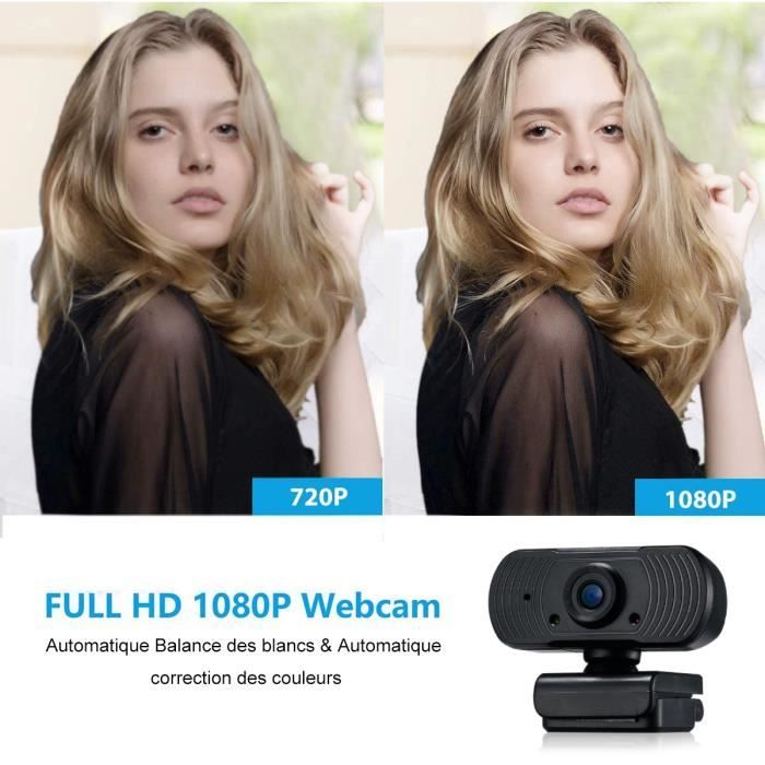 Webcam 1080P Full HD avec Microphone pour Appels Vidéo, Études
