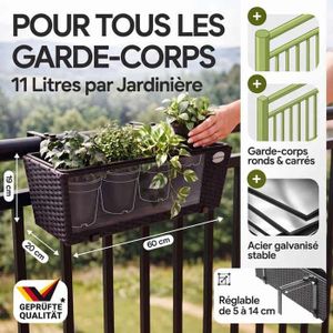Lot De 2 Supports Réglables Pour Jardinières De Balcon - Noir - Jusqu'à 20 Cm De Largeur