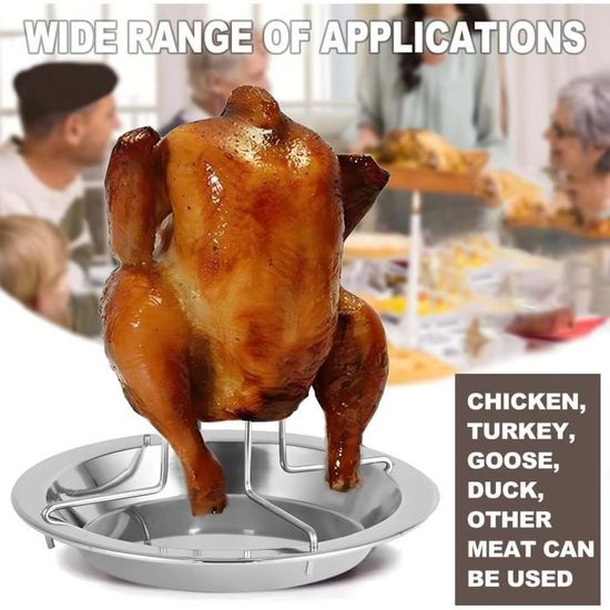 Support à Poulet SANOU En Acier Inoxydable - Pour Four, Barbecue - Bac Récupération Graisse