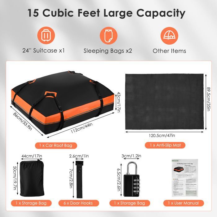 Sac De Toit Voiture 425L Étanche - Coffre Toit Pliable - Pour SUV/Voiture Avec Barres - Noir