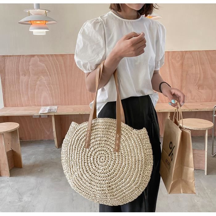 Sac De Plage Rond En Paille Sac Bandouli re Tiss Fait La Main