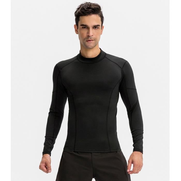 T-shirt de compression Homme Col montant Manches longues Aération Sécher  rapide Fitness Stretch Noir - Cdiscount Sport