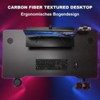 Bureau Gaming LED 100x50 Cm - Plateau Fibre De Carbone, RGB 16 Couleurs, Prises USB Et électriques, Support écran Inclus