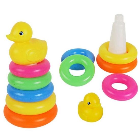 Kit De 7 Anneaux Empilables En Plastique Avec Un Jouet Flottant Pour Bebe Toilette Bain Bebe Puericulture