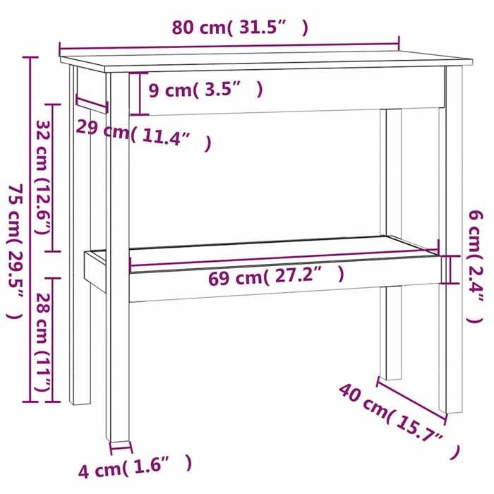 Table Console En Pin Massif - Dimensions 80x40x75 Cm - Blanc, Marron, Gris, Miel, Noir - Pour Entrée Ou Salon