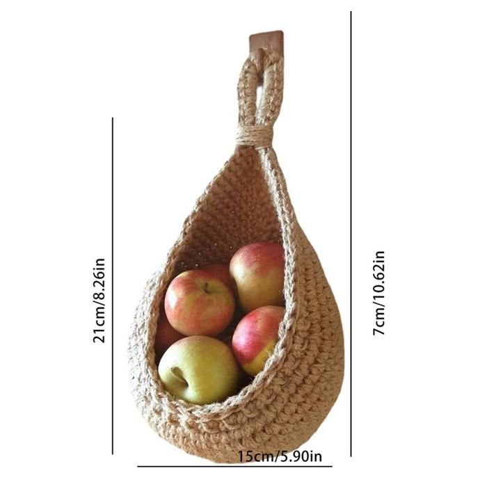 Panier à Fruits Suspendu Mural - Tissé En Coton Blanc - 24x28 Cm - Décoration Rangement Cuisine Ou Entrée