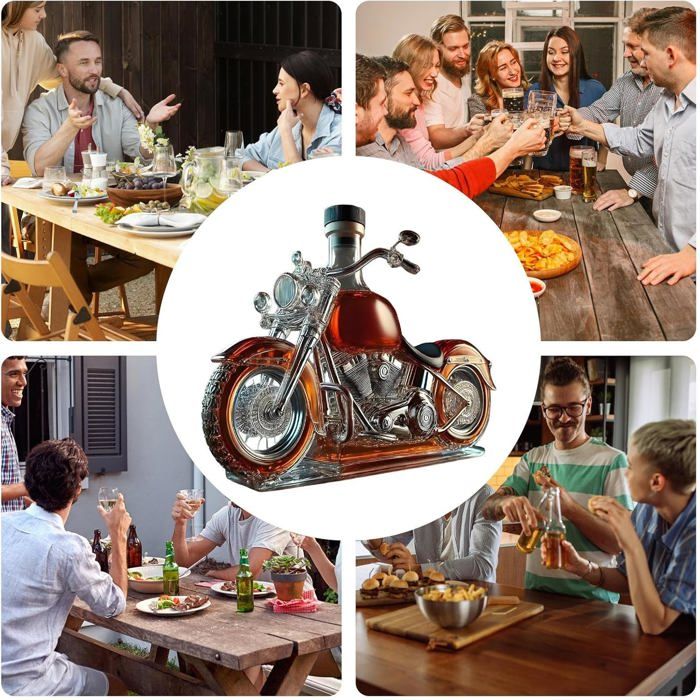 Bouteille Whiskey Moto - Carafe à Vin En Verre Forme Moto Avec Aérateur - Décoration Vintage Pour Amateurs De Moto