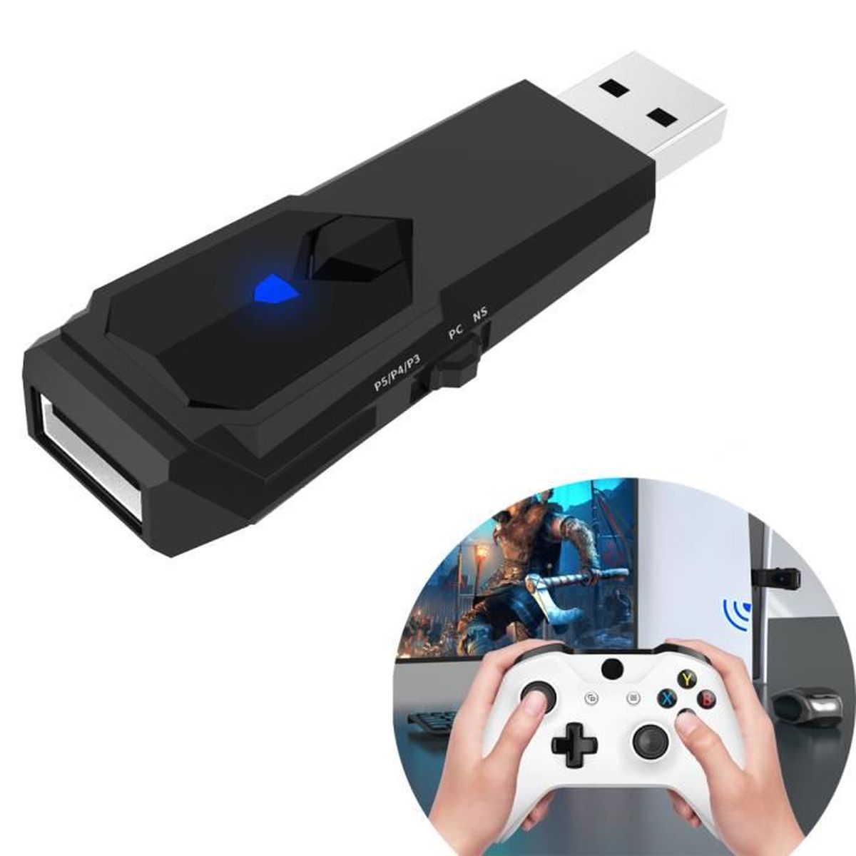 Adaptateur sans fil de pour Xbox One X/ PS3 / PS4 / Nintendo controleur, Adaptateur pour