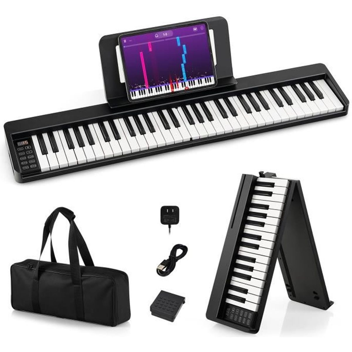 Piano Numérique 88 Touches DREAMADE Pliable - Clavier Électronique Portable Avec Pédale