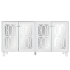 TRUXEN8 Buffet miroir blanc lumineux 160cm - Poignées cristal luxe & 4 portes élégantes, pieds en bois massif, idéal salon/salle à manger