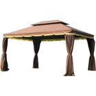 OUTSUNNY Tonnelle barnum pavillon de jardin style colonial double toit toile moustiquaires et toiles amovibles 3,9L x 2,9l x 2,8H m chocolat