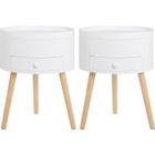 WOLTU Lot de 2 Table de Chevet Blanche avec Tiroir et Compartiment, Table de Nuit Ronde en Bois, Scandinave, 38x38x50cm