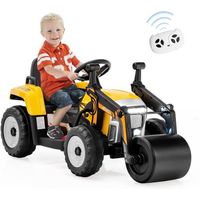 Voiture Électrique Enfants - COSTWAY - Tracteur avec Rouleau Compresseur - Lumières LED - Jaune