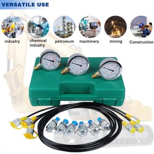Kit Testeur De Pression Hydraulique - 3 Manomètres + Tuyaux + Raccords - Pour Engins De Chantier, Excavatrices - 5
