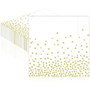 Serviettes de table en papier blanches et dorees - Cdiscount