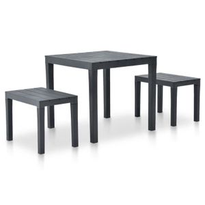 Ensemble table et chaise de jardin Table de jardin avec 2 bancs Plastique Anthracite - DIO7380741885078