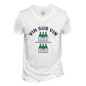 T-SHIRT T-shirt Homme Col V Vin sur Vin Humour Notes Ecole Alcool