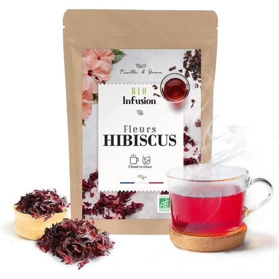Infusion aux fleurs d'hibiscus (250g), fleurs d'hibiscus entières, thé aux  fleurs d'hibiscus séchées doucement, 100% pure et naturelle