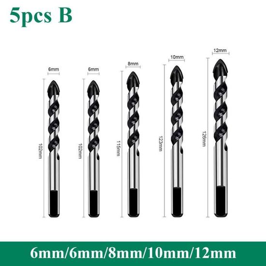 Lot De 9 Forets à Pointe Carbure Tungstène - Tailles 3/4/5/6/8/10/12 Mm - Pour Carrelage, Verre, Bois, Plastique, Béton - 9