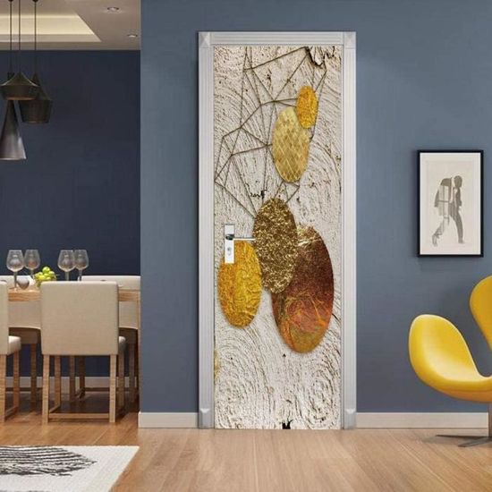 Sticker Mural Porte 3D Trompe L'Oeil - Autocollant Vinyle Auto-Adhésif Décoratif 73x205 Cm Pour Armoire à Vin, Chambre Et Salle De Bain