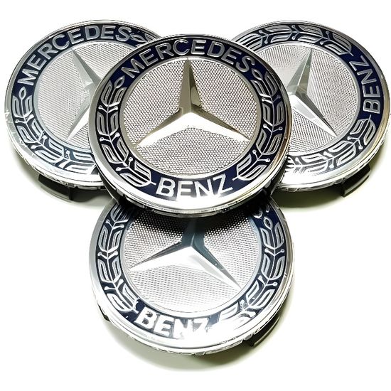 4 Logo Mercedes Bleu Enjoliveur Jante Cache Moyeu Centre De Roue Insigne  75mm FR