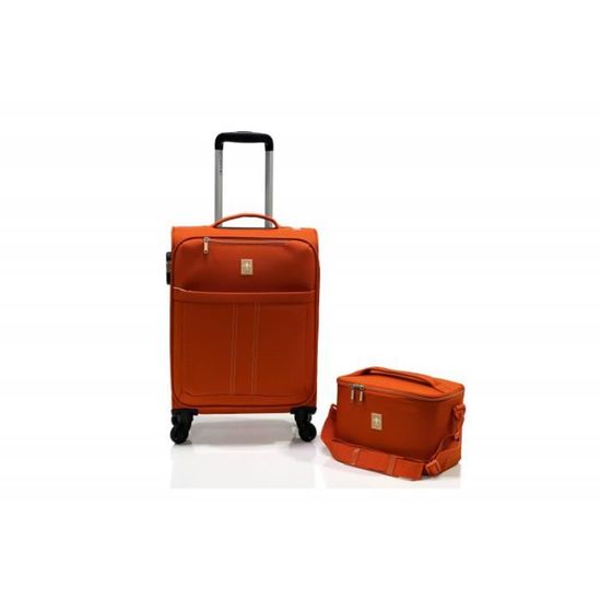 Lot valise cabine souple + Vanity "Ultra léger" - Lys Paris - Orange.