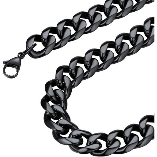 Collier acier noir - Chaine maille gourmette tendance