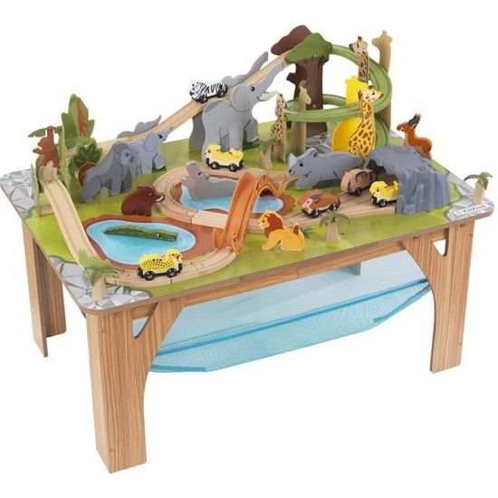 Table de jeux Safari en bois - KidKraft - Circuit train avec 55 accessoires