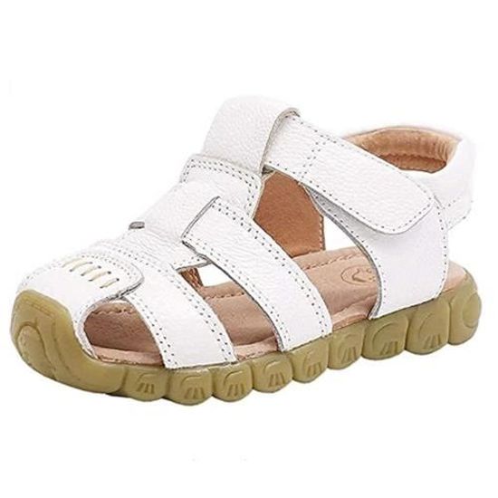 Enfant Sandales Et Nu Pieds En Cuir Bebe Chaussure Sandales Bout Ferme Chaussure D Ete Pour Garcon Fille Eu21 36 Blanc Cdiscount Chaussures
