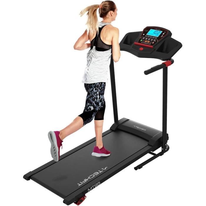 TechFit MT-95 Tapis de Course Electrique Pliable, Puissance Moteur Maximale de 2.5 HP, avec 3 Etapes d'inclinaison Manuelle, 16 Prog