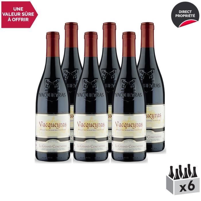 Vacqueyras Rouge 2017 - Lot de 6x75cl - Domaine La Grand Comtadine - Vin AOC Rouge de la Vallée du Rhône - Cépages Syrah, Grenache