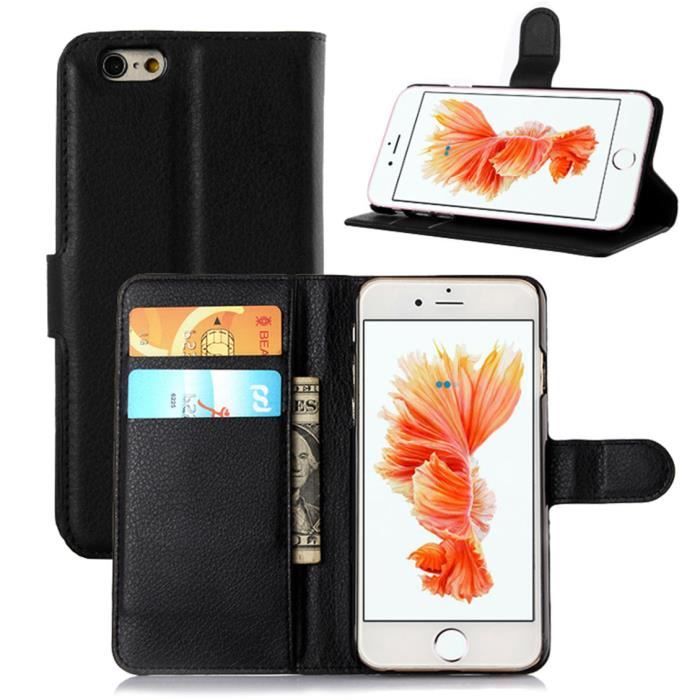 Classique Texture Litchi Étui iPhone 6 Housse Luxe Portefeuille Étui à rabat Housse iPhone 6S (4.7-) - Noir