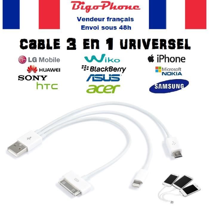 Câble chargeur 3en1 Universel téléphone
