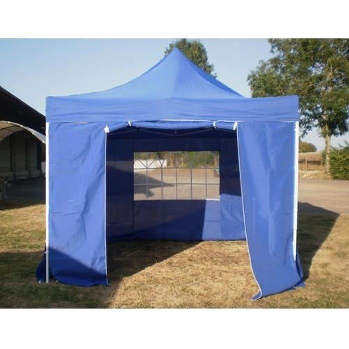 Barnum Pliant 3x3m Bleu + 4 côtés Tente Pliante