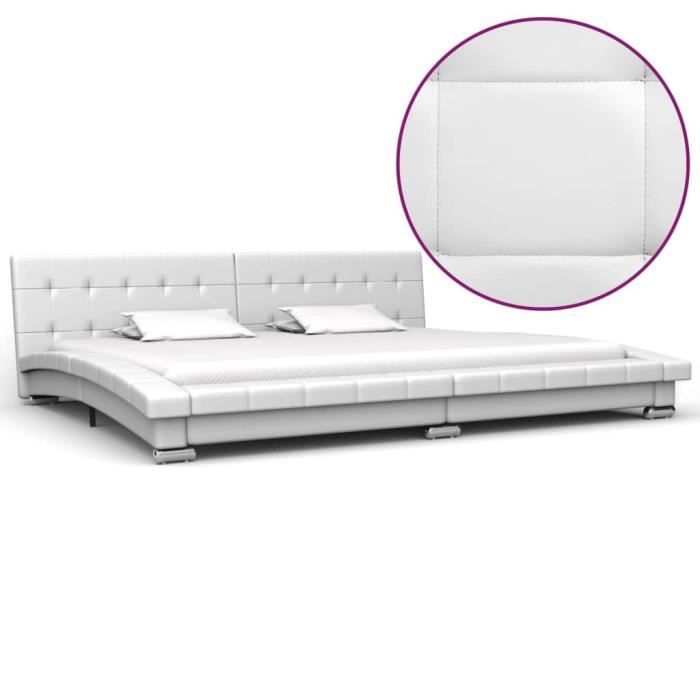 Cadre De Lit Similicuir :King Size 180*200 Cm - Lit Design Blanc - Moderne&Capitonné - Sommier à Lattes Inclus