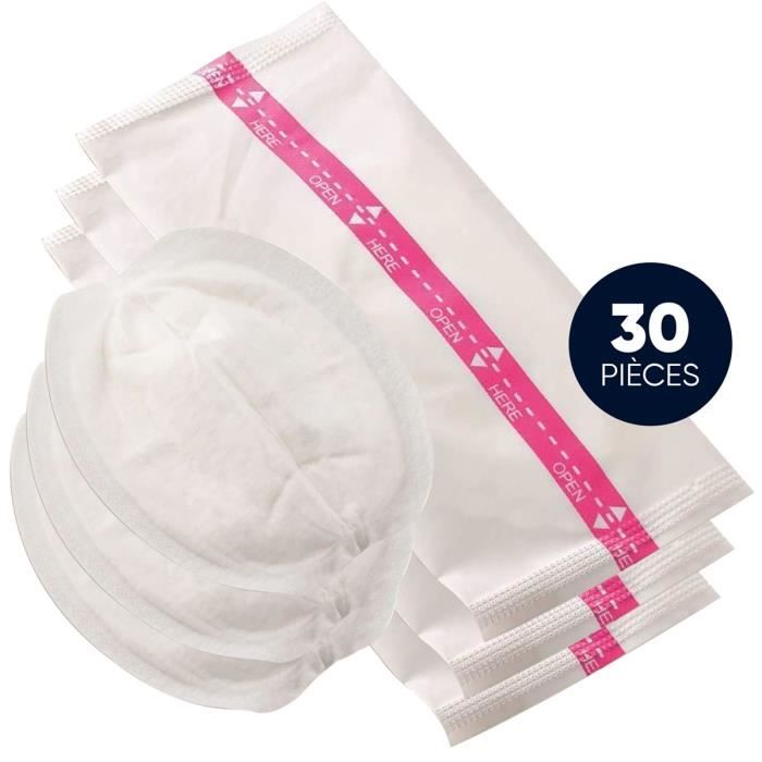 Pack de 30 coussinets d'allaitement à usage unique avec adhésif de maintien