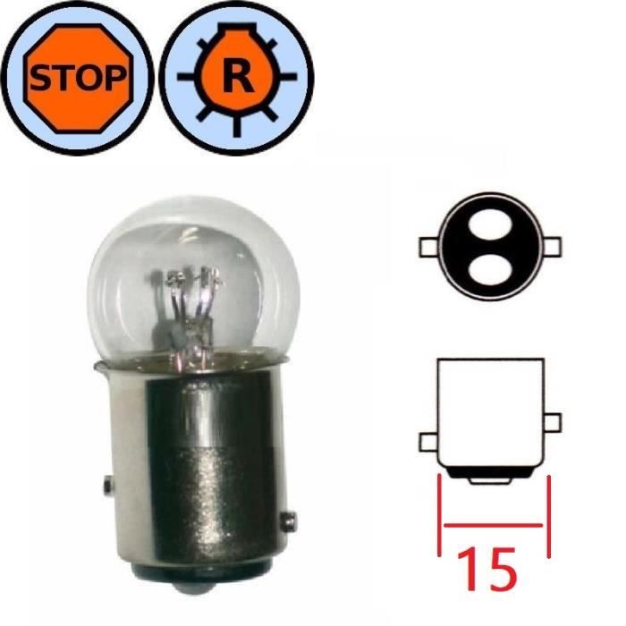 AMPOULE 12V 18/5W BAY15D BLANC PETIT GLOBE VOITURE MOTO MOBYLETTE SCOOTER QUAD FEU ARRIERE STOP POSITION ERGOT DECALE PEUGEOT 103 MB