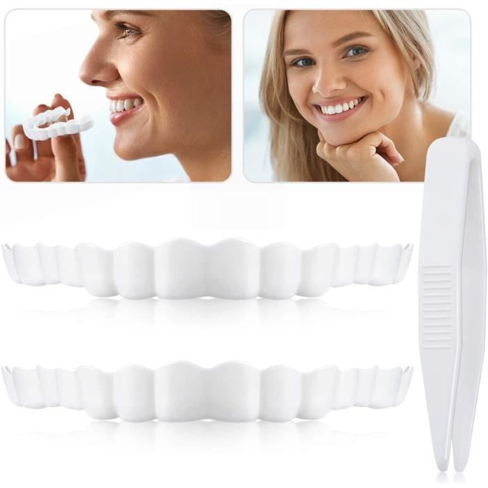 Fausses Dents Sourire Dentier,Prothèses Instantanées de Facettes,Dentaire Top Fausses Dents avec Mini Pinces pour Hommes ,2PCS